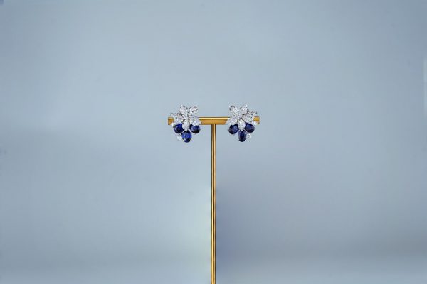 Sapphire oval fruit & diamond earrings in white gold