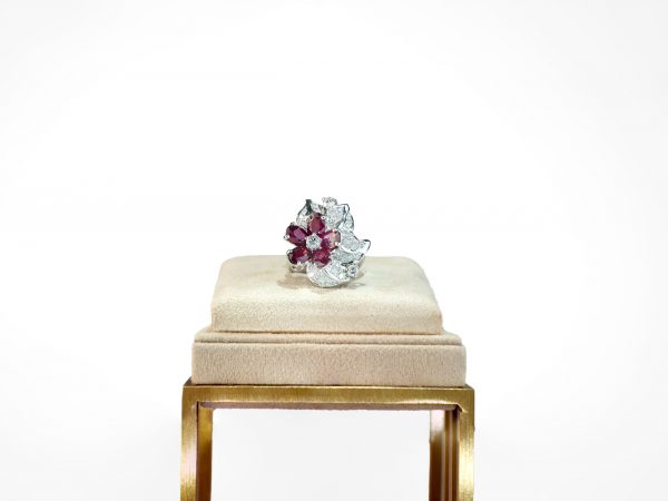 Rubies, diamonds and white gold ring