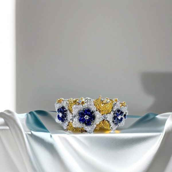 Sapphires, diamonds and 18K white and yellow gold bracelet